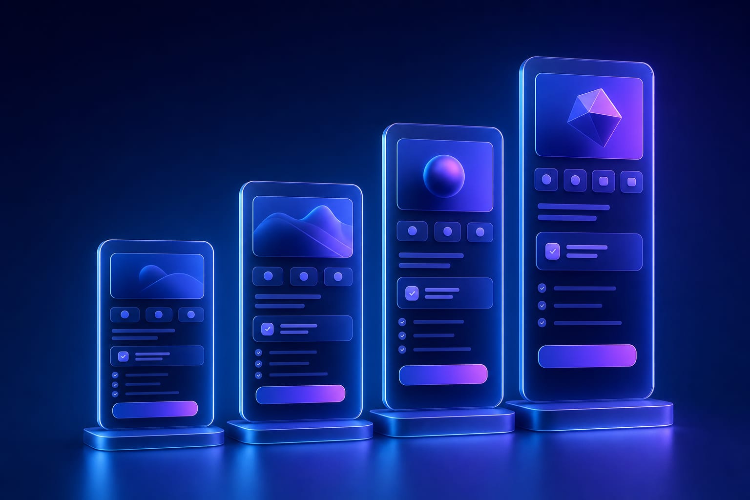 Illustration of website pricing tiers as ascending glowing cards