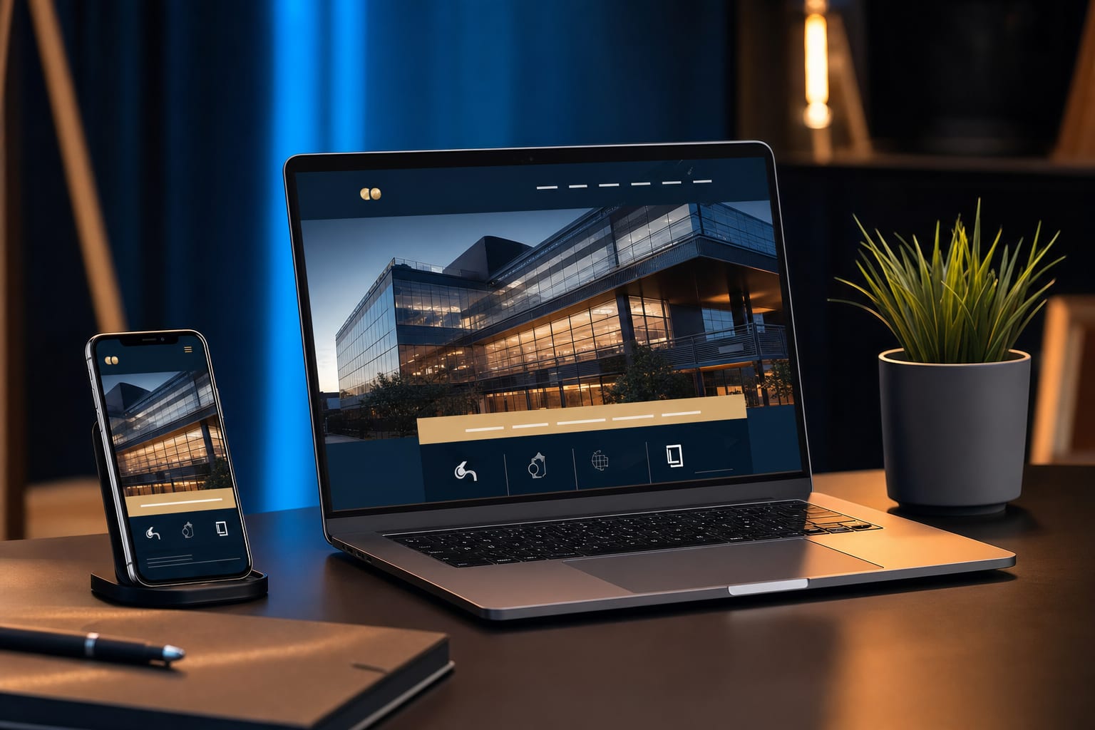 A laptop and smartphone showing a polished business website