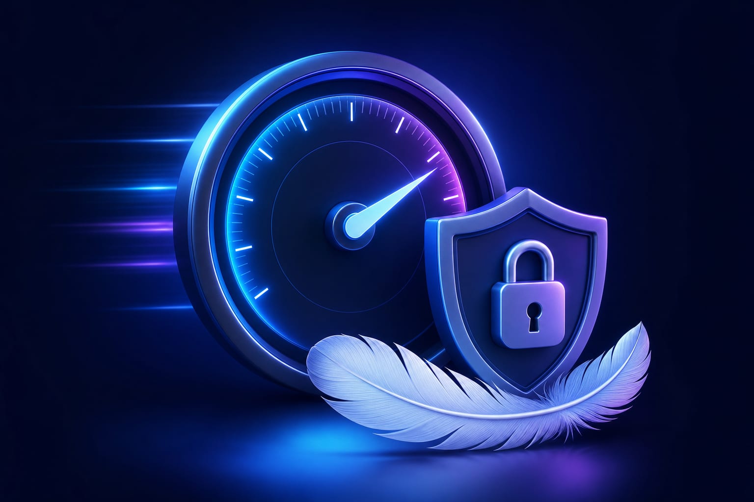 Illustration of a speed gauge and a security shield