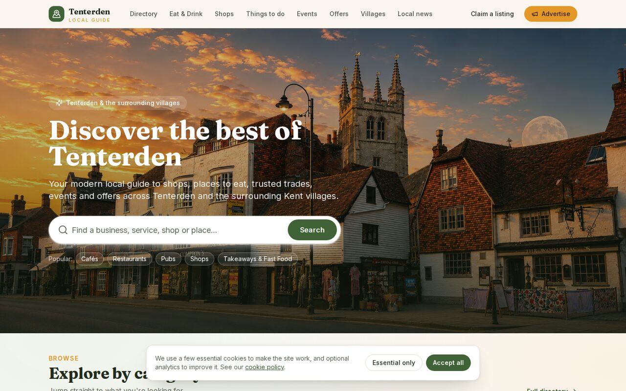Tenterden.info — local guide website for Tenterden, Kent, built by EverLabs Design
